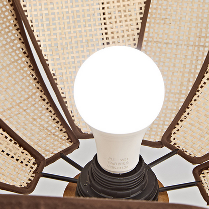 Traditional Japanese Hardware Rattan Weaving Petal 1-Light Semi-Flush Mount Ceiling Light For Hallway