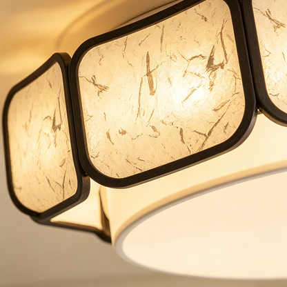 Traditional Chinese Iron Fabric Round 1-Light Flush Mount Ceiling Light For Living Room