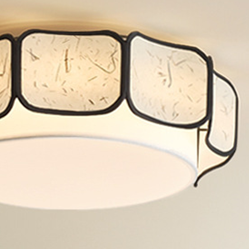 Traditional Chinese Iron Fabric Round 1-Light Flush Mount Ceiling Light For Living Room