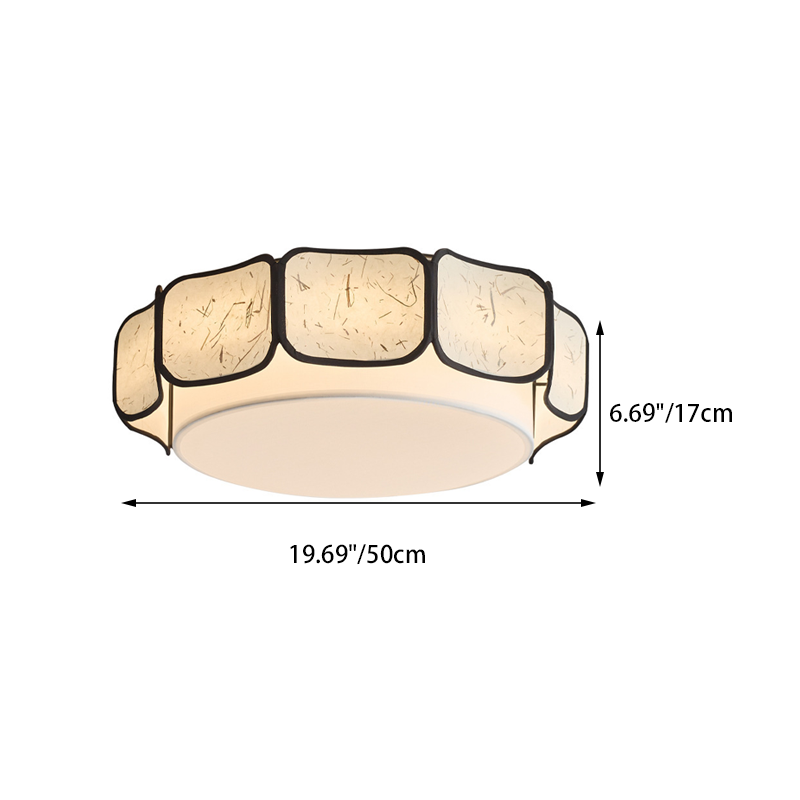 Traditional Chinese Iron Fabric Round 1-Light Flush Mount Ceiling Light For Living Room