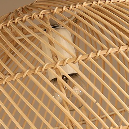 Traditional Japanese Hand-Woven Rattan Round 1-Light Pendant Light For Dining Room