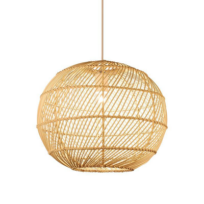 Traditional Japanese Hand-Woven Rattan Round 1-Light Pendant Light For Dining Room