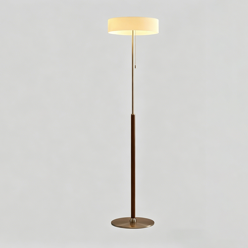 Contemporary Scandinavian Ash Wood Stainless Steel Aluminum Glass Round 3-Light Standing Floor Lamp For Living Room & Bedroom