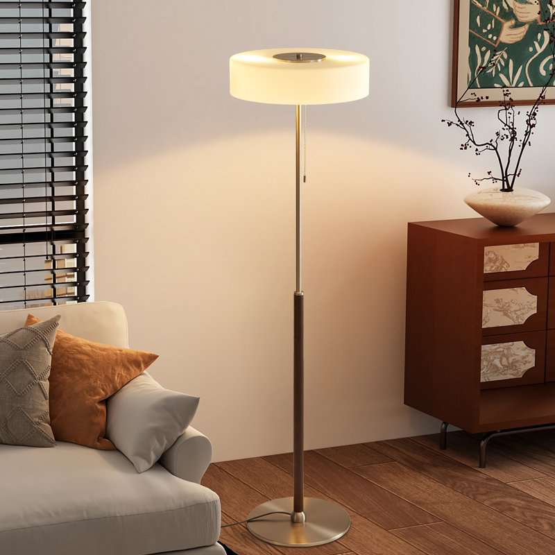 Contemporary Scandinavian Ash Wood Stainless Steel Aluminum Glass Round 3-Light Standing Floor Lamp For Living Room & Bedroom
