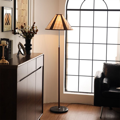 Traditional French Iron Marble Faux Leather Fabric Fan-Shaped 1-Light Standing Floor Lamp For Living Room & Bedroom