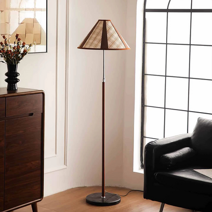 Traditional French Iron Marble Faux Leather Fabric Fan-Shaped 1-Light Standing Floor Lamp For Living Room & Bedroom