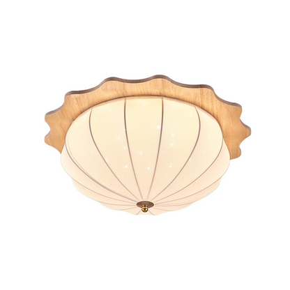 Modern Minimalist Oak Wood Fabric Round LED Flush Mount Ceiling Light For Living Room