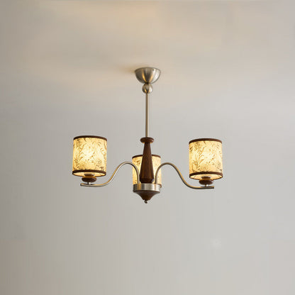 Contemporary Retro Ash Wood Metal Faux Sheepskin Cylindrical 3/5/8-Light Chandelier For Living Room