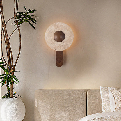 Modern Shabby Chic Yellow Travertine Solid Wood Geometric Combined Shape LED Wall Sconce Lamp For Living Room & Bedroom