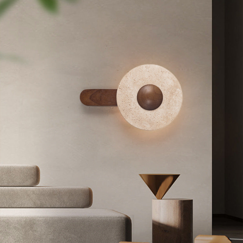Modern Shabby Chic Yellow Travertine Solid Wood Geometric Combined Shape LED Wall Sconce Lamp For Living Room & Bedroom