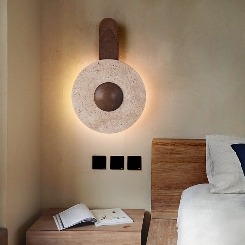 Modern Shabby Chic Yellow Travertine Solid Wood Geometric Combined Shape LED Wall Sconce Lamp For Living Room & Bedroom