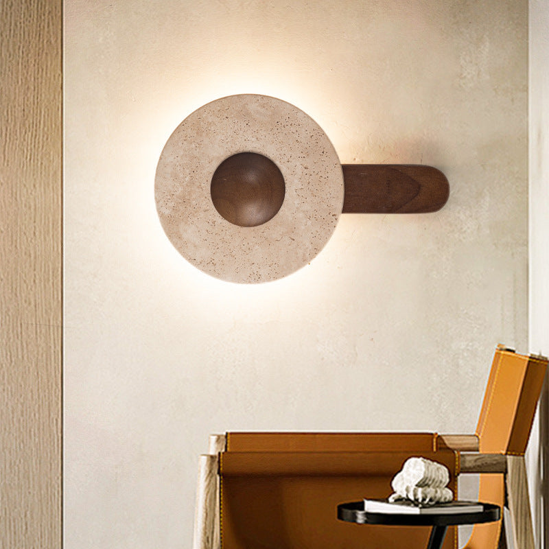 Modern Shabby Chic Yellow Travertine Solid Wood Geometric Combined Shape LED Wall Sconce Lamp For Living Room & Bedroom