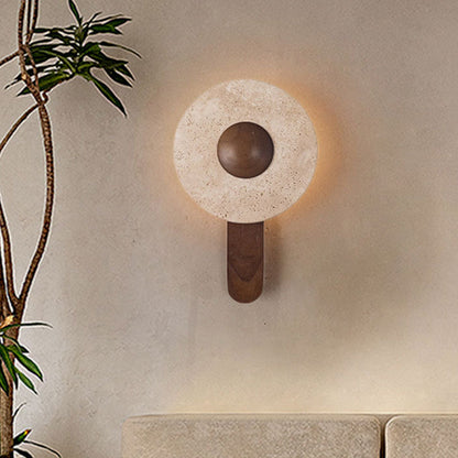 Modern Shabby Chic Yellow Travertine Solid Wood Geometric Combined Shape LED Wall Sconce Lamp For Living Room & Bedroom