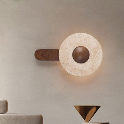 Modern Shabby Chic Yellow Travertine Solid Wood Geometric Combined Shape LED Wall Sconce Lamp For Living Room & Bedroom