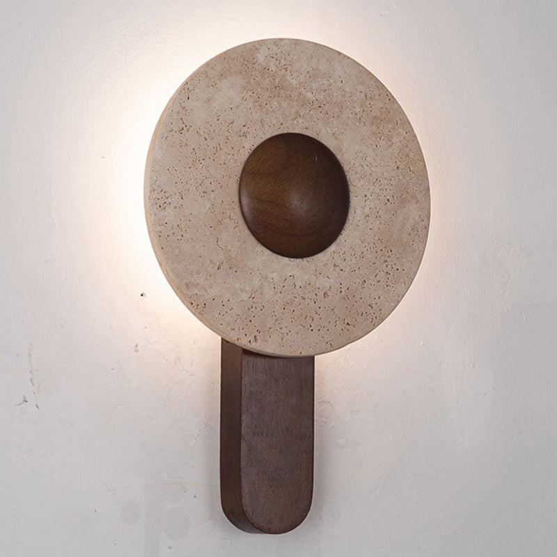 Modern Shabby Chic Yellow Travertine Solid Wood Geometric Combined Shape LED Wall Sconce Lamp For Living Room & Bedroom