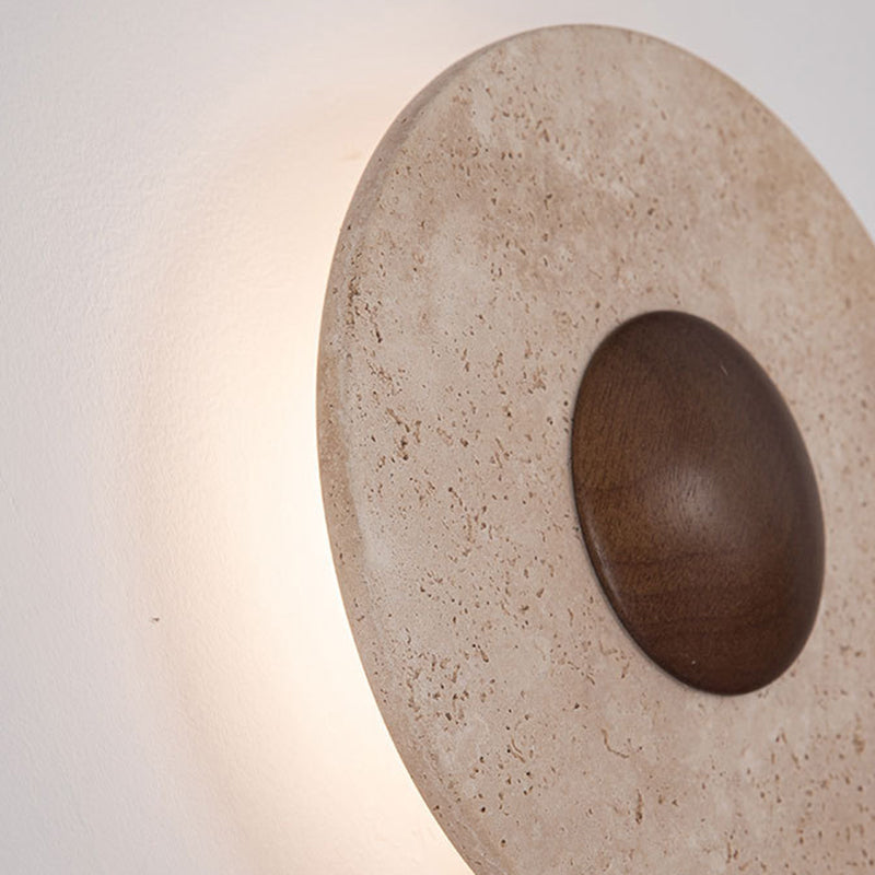 Modern Shabby Chic Yellow Travertine Solid Wood Geometric Combined Shape LED Wall Sconce Lamp For Living Room & Bedroom