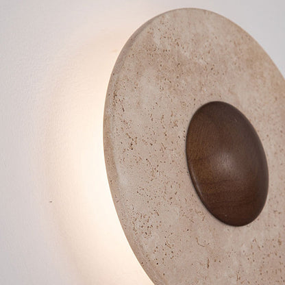 Modern Shabby Chic Yellow Travertine Solid Wood Geometric Combined Shape LED Wall Sconce Lamp For Living Room & Bedroom