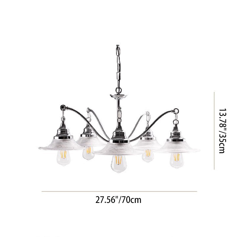 Contemporary Industrial Iron Glass Saucer-Shaped 3/5-Light Chandelier For Living Room