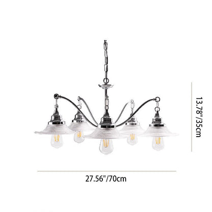 Contemporary Industrial Iron Glass Saucer-Shaped 3/5-Light Chandelier For Living Room