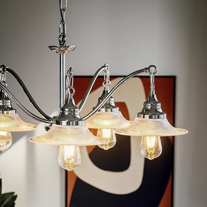Contemporary Industrial Iron Glass Saucer-Shaped 3/5-Light Chandelier For Living Room