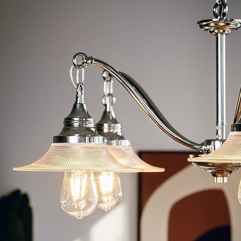 Contemporary Industrial Iron Glass Saucer-Shaped 3/5-Light Chandelier For Living Room
