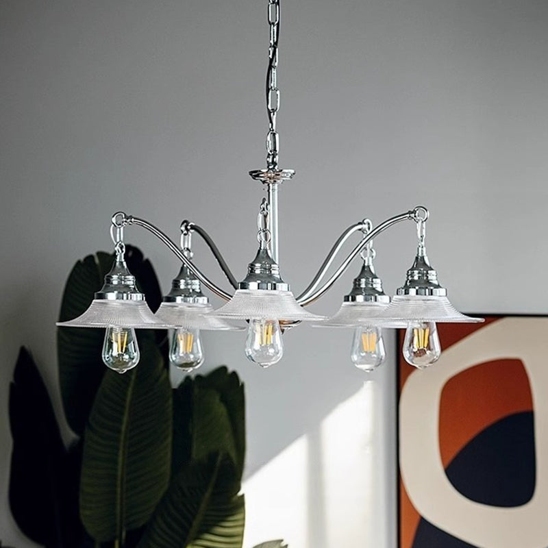 Contemporary Industrial Iron Glass Saucer-Shaped 3/5-Light Chandelier For Living Room