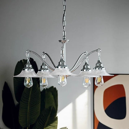 Contemporary Industrial Iron Glass Saucer-Shaped 3/5-Light Chandelier For Living Room
