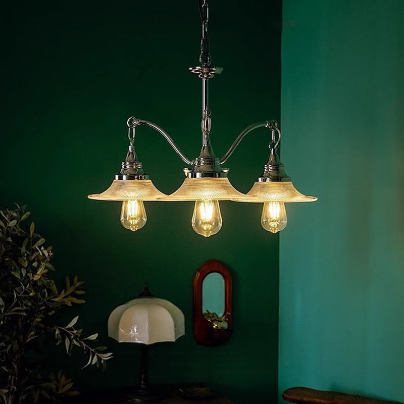 Contemporary Industrial Iron Glass Saucer-Shaped 3/5-Light Chandelier For Living Room
