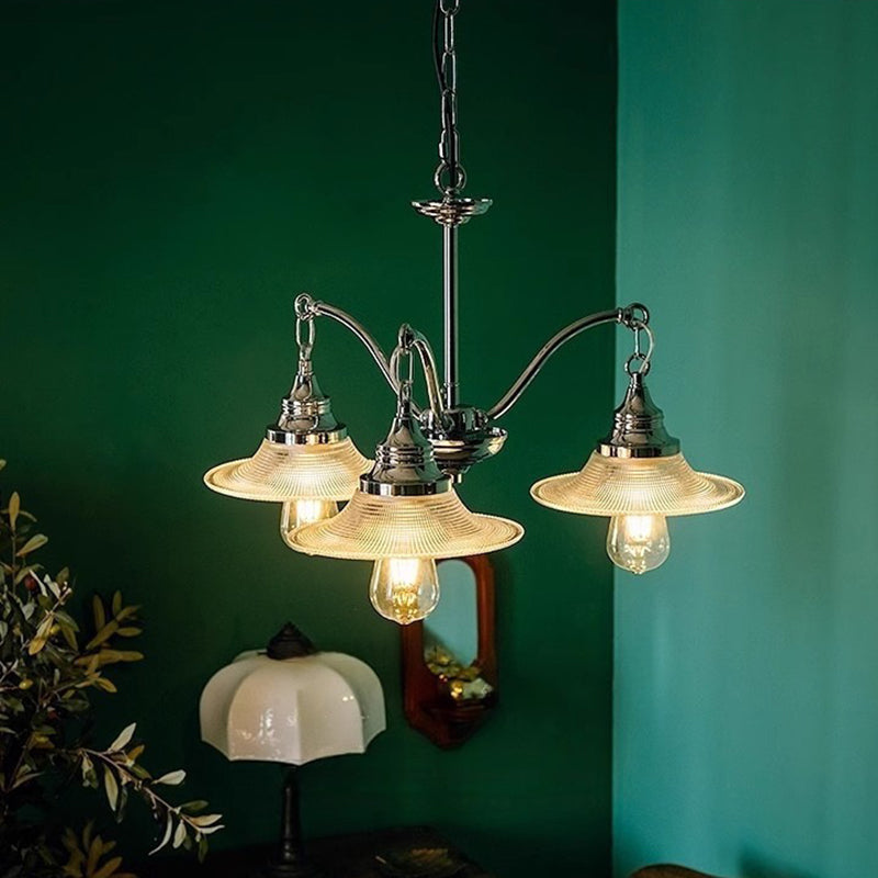 Contemporary Industrial Iron Glass Saucer-Shaped 3/5-Light Chandelier For Living Room