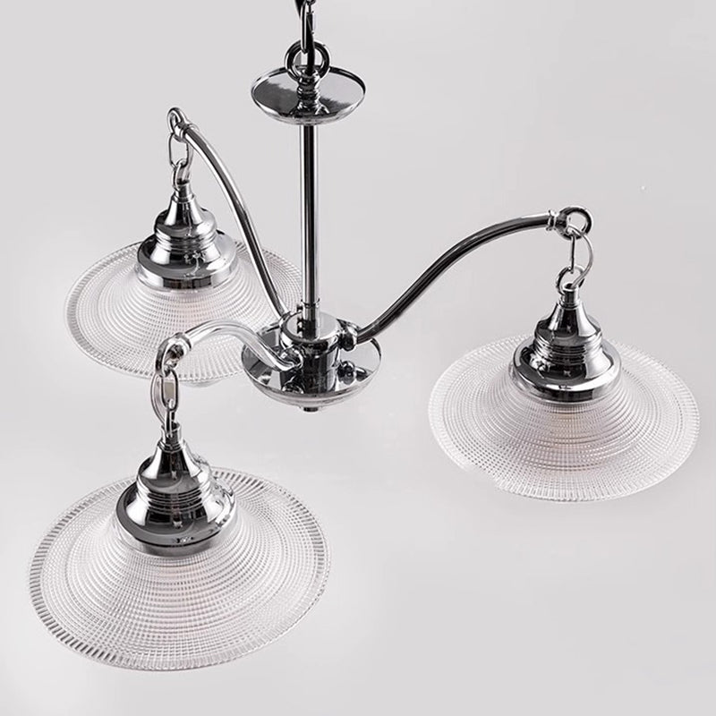 Contemporary Industrial Iron Glass Saucer-Shaped 3/5-Light Chandelier For Living Room