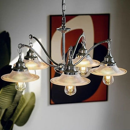Contemporary Industrial Iron Glass Saucer-Shaped 3/5-Light Chandelier For Living Room