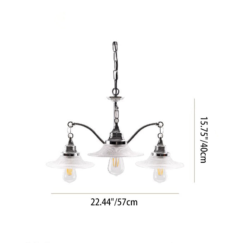 Contemporary Industrial Iron Glass Saucer-Shaped 3/5-Light Chandelier For Living Room