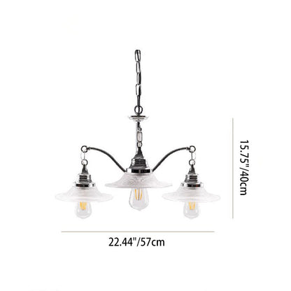 Contemporary Industrial Iron Glass Saucer-Shaped 3/5-Light Chandelier For Living Room