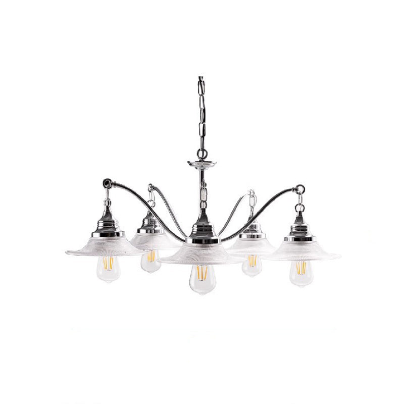 Contemporary Industrial Iron Glass Saucer-Shaped 3/5-Light Chandelier For Living Room