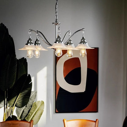 Contemporary Industrial Iron Glass Saucer-Shaped 3/5-Light Chandelier For Living Room