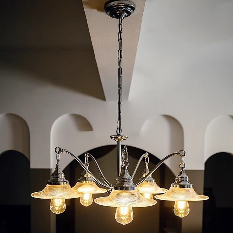 Contemporary Industrial Iron Glass Saucer-Shaped 3/5-Light Chandelier For Living Room