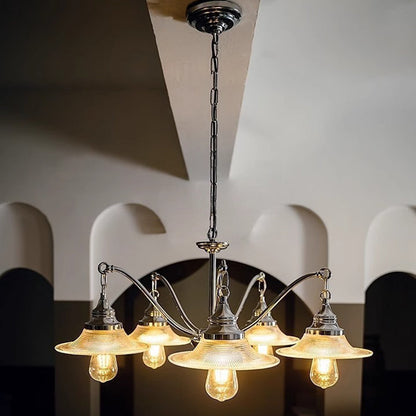 Contemporary Industrial Iron Glass Saucer-Shaped 3/5-Light Chandelier For Living Room