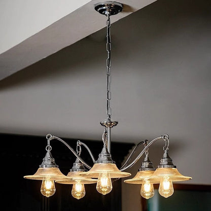 Contemporary Industrial Iron Glass Saucer-Shaped 3/5-Light Chandelier For Living Room