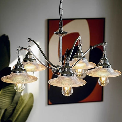 Contemporary Industrial Iron Glass Saucer-Shaped 3/5-Light Chandelier For Living Room