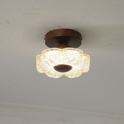Traditional French Iron Resin Petal-Shaped LED Semi-Flush Mount Ceiling Light For Hallway & Entryway