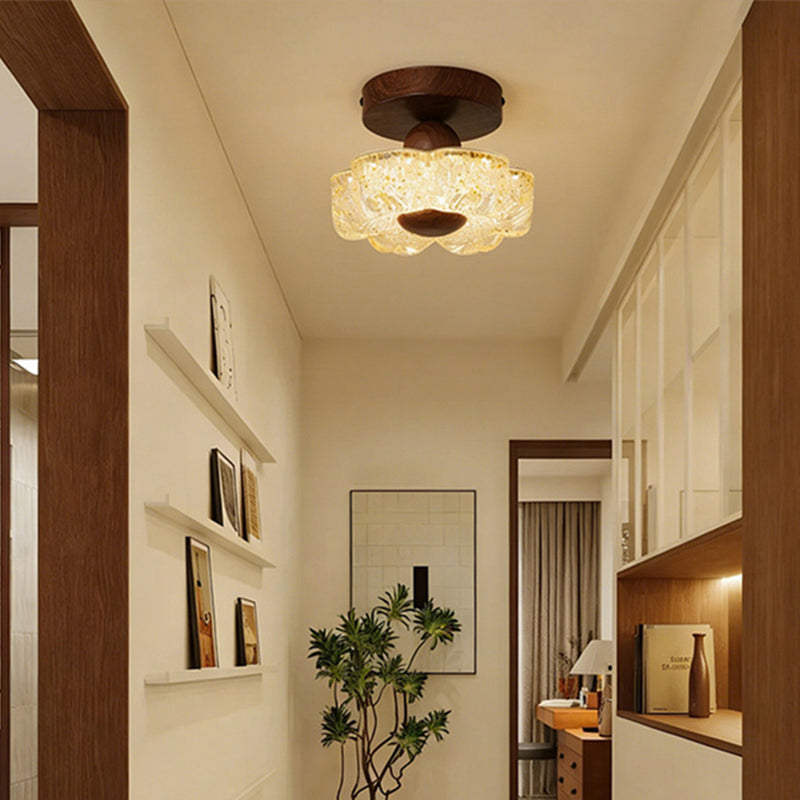 Traditional French Iron Resin Petal-Shaped LED Semi-Flush Mount Ceiling Light For Hallway & Entryway