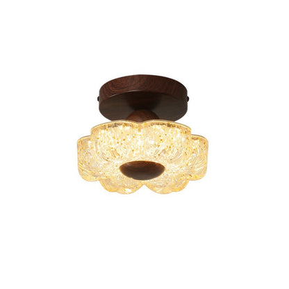 Traditional French Iron Resin Petal-Shaped LED Semi-Flush Mount Ceiling Light For Hallway & Entryway