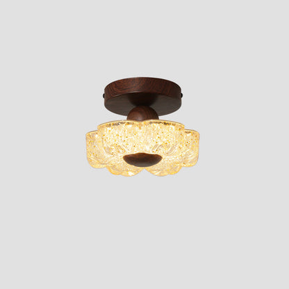 Traditional French Iron Resin Petal-Shaped LED Semi-Flush Mount Ceiling Light For Hallway & Entryway