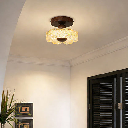 Traditional French Iron Resin Petal-Shaped LED Semi-Flush Mount Ceiling Light For Hallway & Entryway