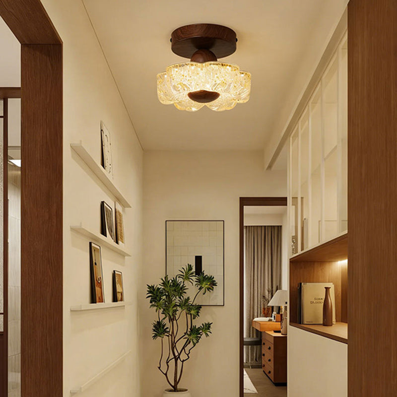 Traditional French Iron Resin Petal-Shaped LED Semi-Flush Mount Ceiling Light For Hallway & Entryway