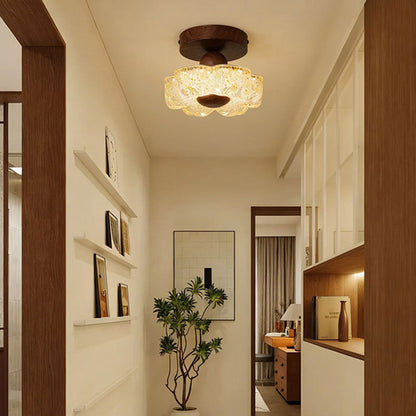 Traditional French Iron Resin Petal-Shaped LED Semi-Flush Mount Ceiling Light For Hallway & Entryway