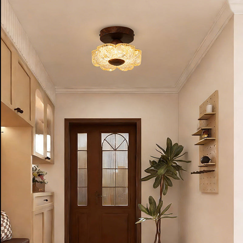Traditional French Iron Resin Petal-Shaped LED Semi-Flush Mount Ceiling Light For Hallway & Entryway