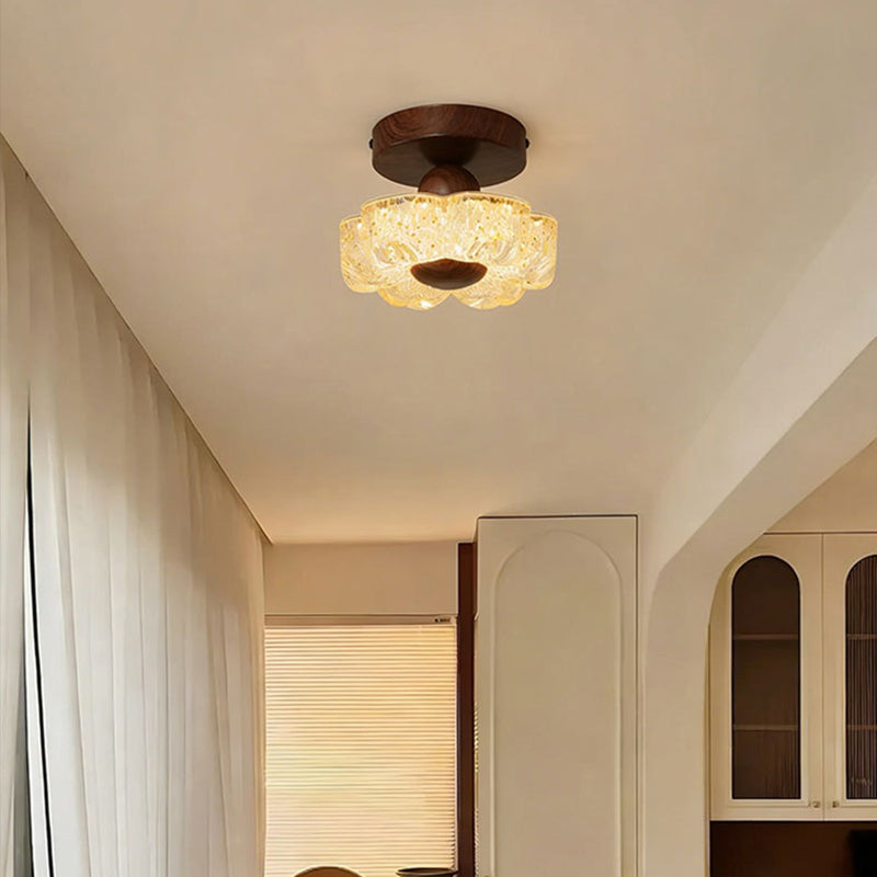 Traditional French Iron Resin Petal-Shaped LED Semi-Flush Mount Ceiling Light For Hallway & Entryway