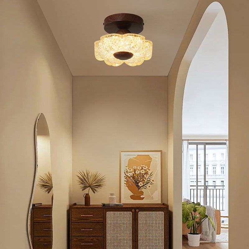 Traditional French Iron Resin Petal-Shaped LED Semi-Flush Mount Ceiling Light For Hallway & Entryway