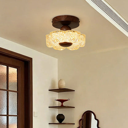 Traditional French Iron Resin Petal-Shaped LED Semi-Flush Mount Ceiling Light For Hallway & Entryway